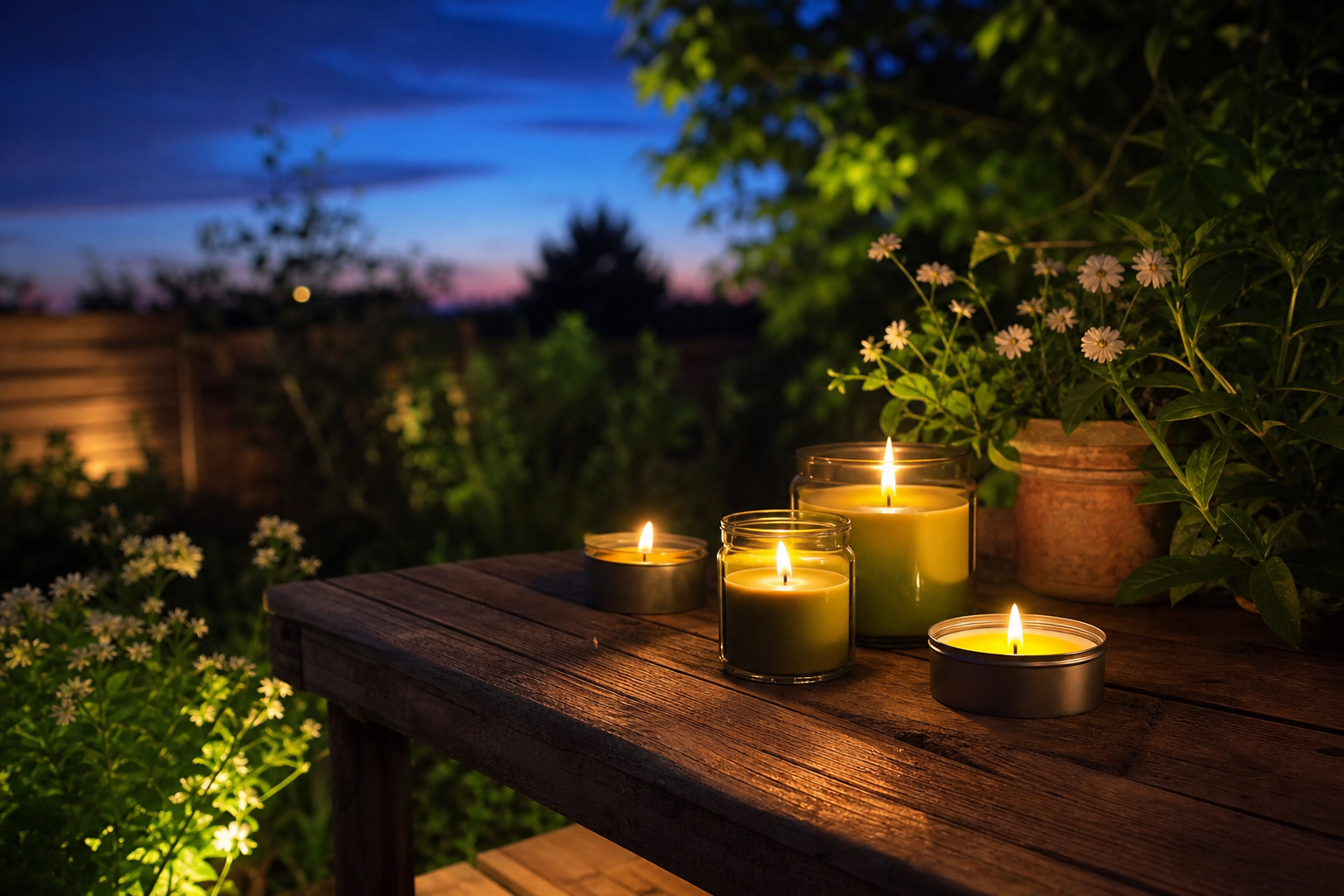 Citronella Candles on Porch at Dusk