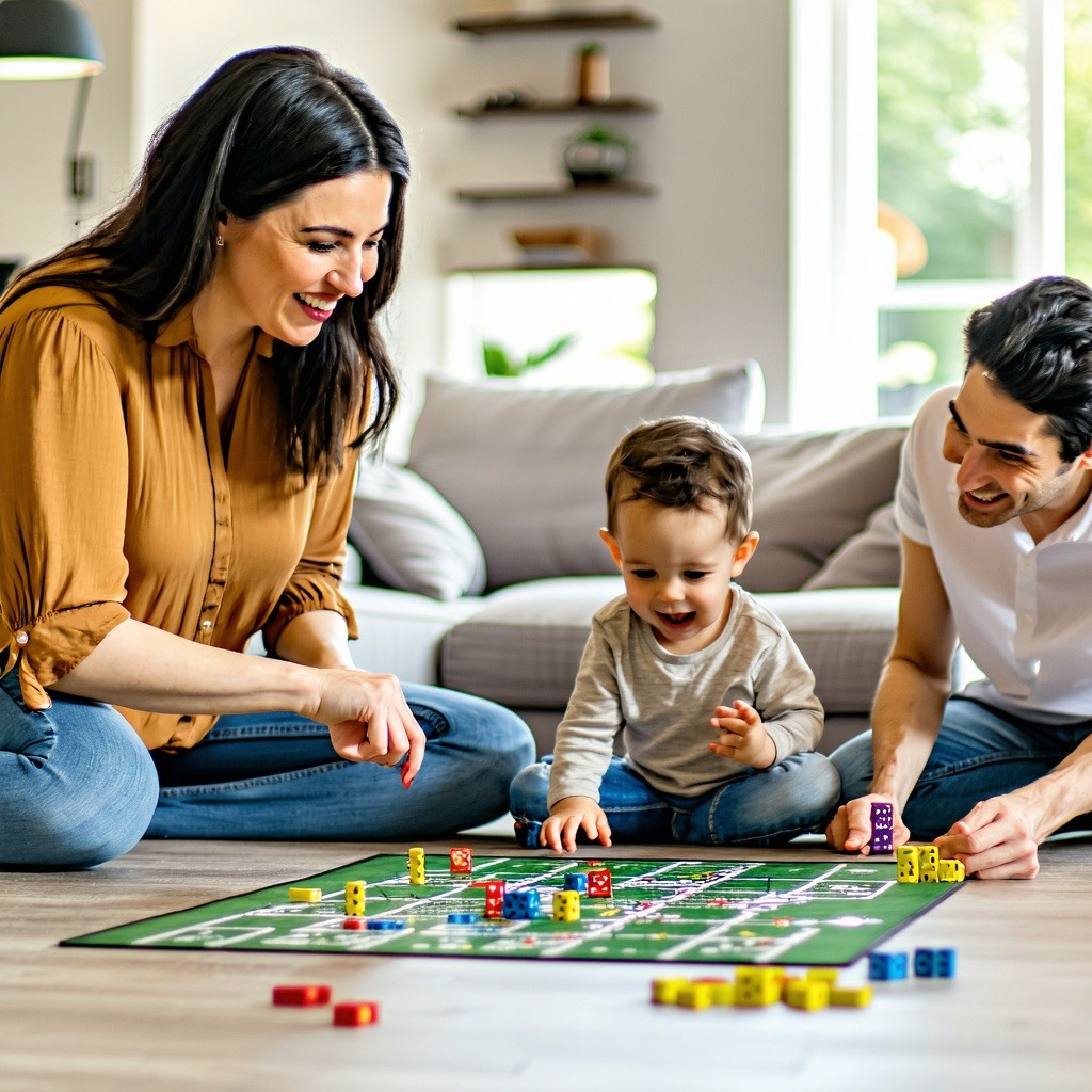 Family playing games inside