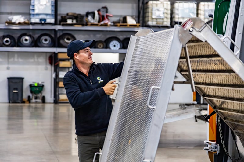lawn care technician van equipment warehouse