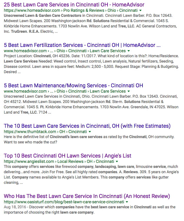 Understand how Lawn Love Cincinnati and Angie’s List promote certain lawn care companies.