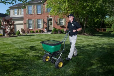 lawn care technician treating lawn in Dayton, OH