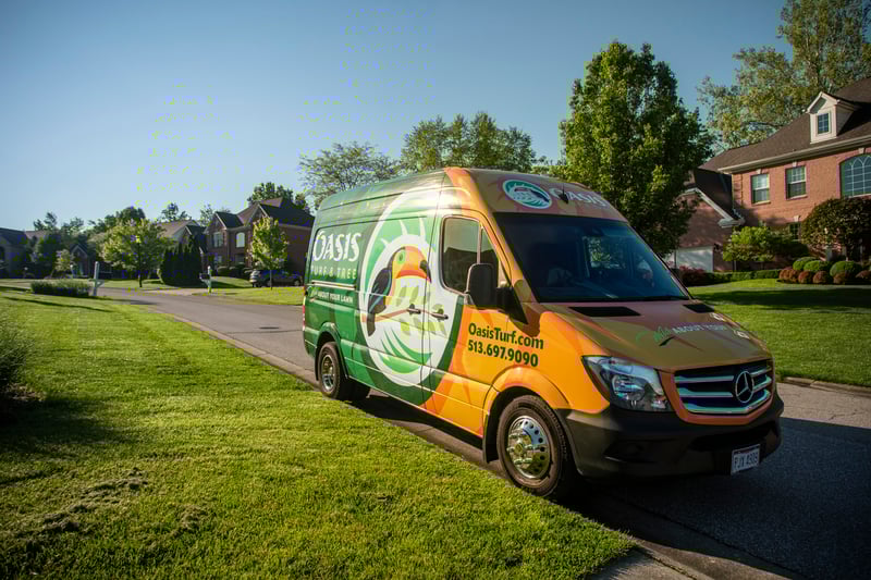 oasis van parked outside a nice lawn