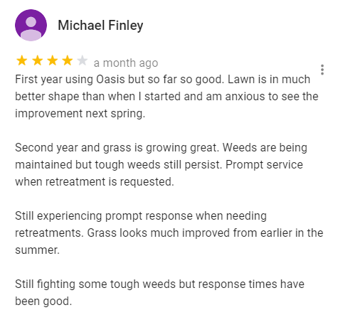 Oasis customer review from Google